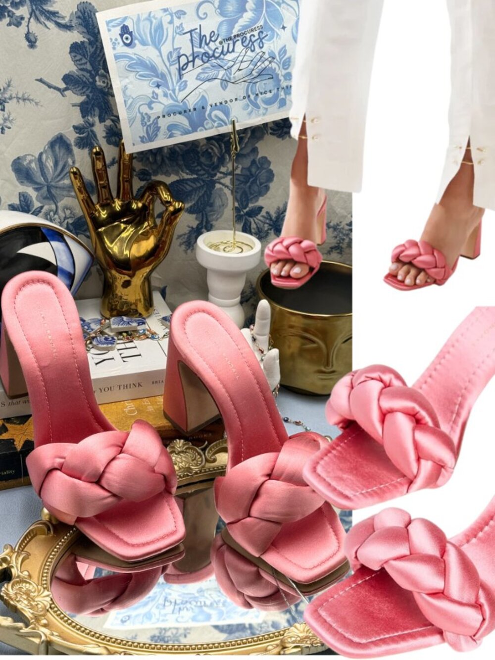 🆕 LOEFFLER RANDALL 🧿 NWOT Freya Braided Curved Heel Mules, Pink - Sz 7